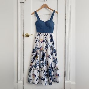 Land Of the Free Maxi Floral Denim Dress | XS |